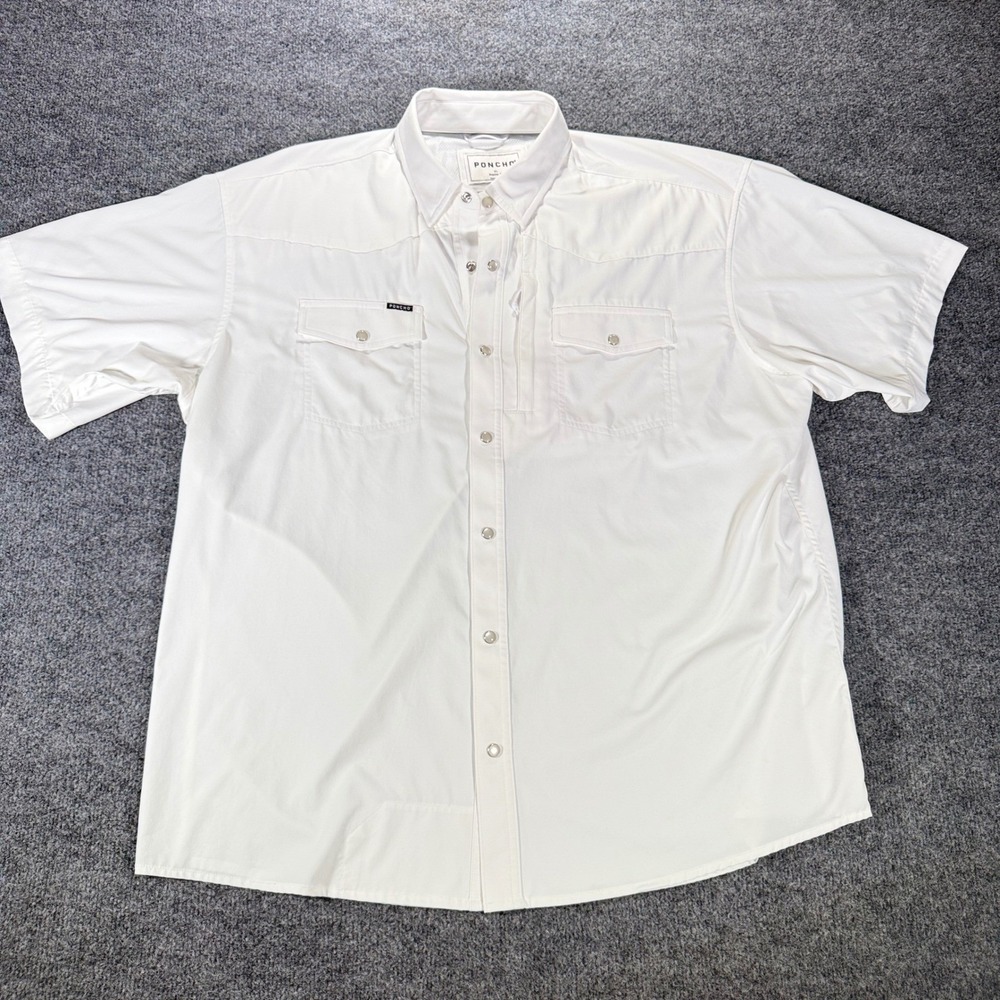 Poncho Outdoors Shirt Mens XL White Pearl Snap Short Sleeve Regular Fit